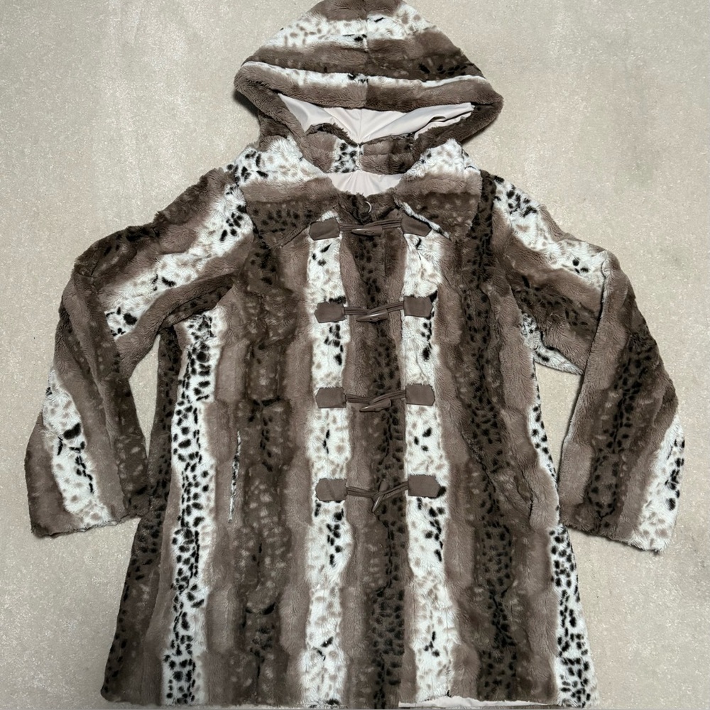 Dennis Basso Faux Fur Hooded Teddy Coat Brown Size L